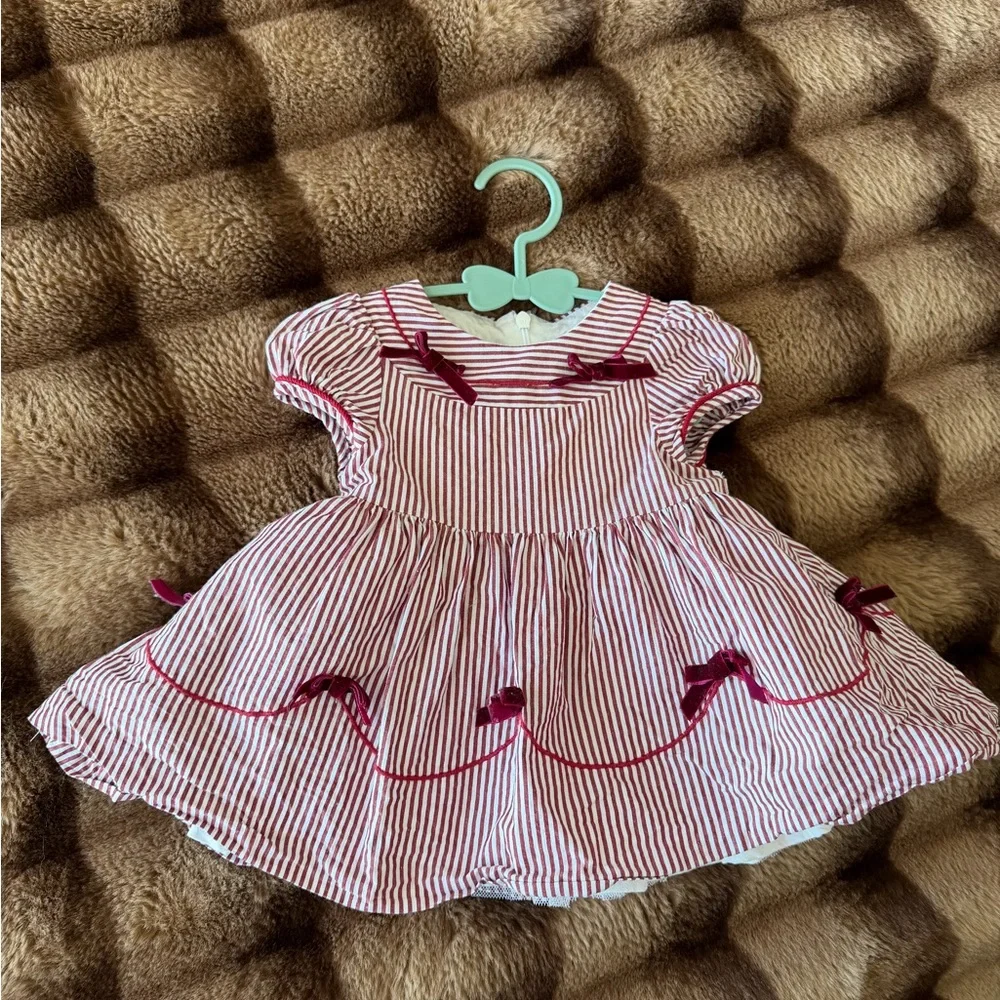 Edgehill Collection Red and White Striped Baby Dress with Matching Bloomer